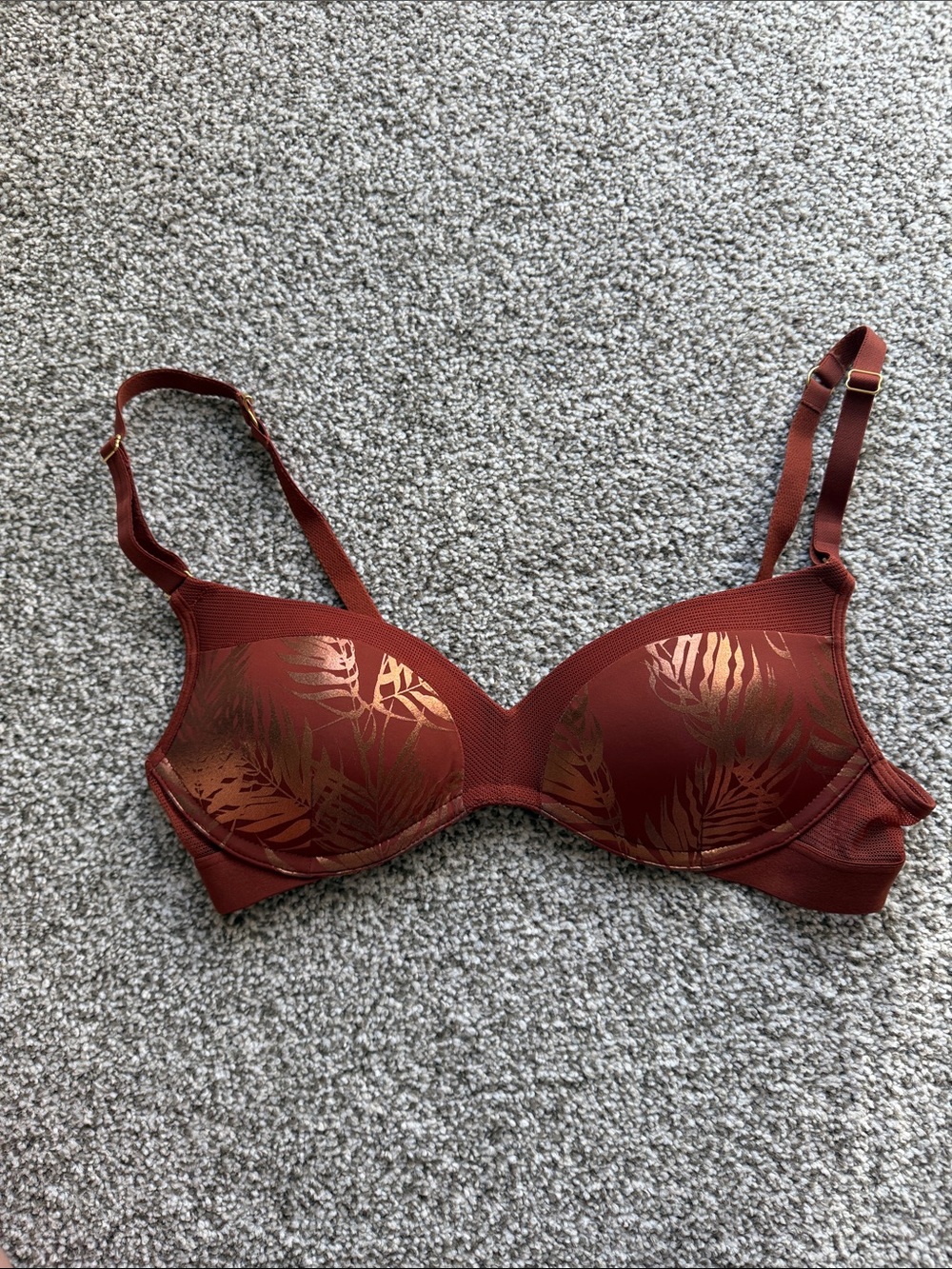 Lively Women's Wirefree Bra in Burnt Rust with Metallic Leaf Print
